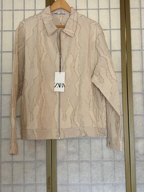 NWT Zara Textured Ecru Zip-Front Jacket, Women’s XL